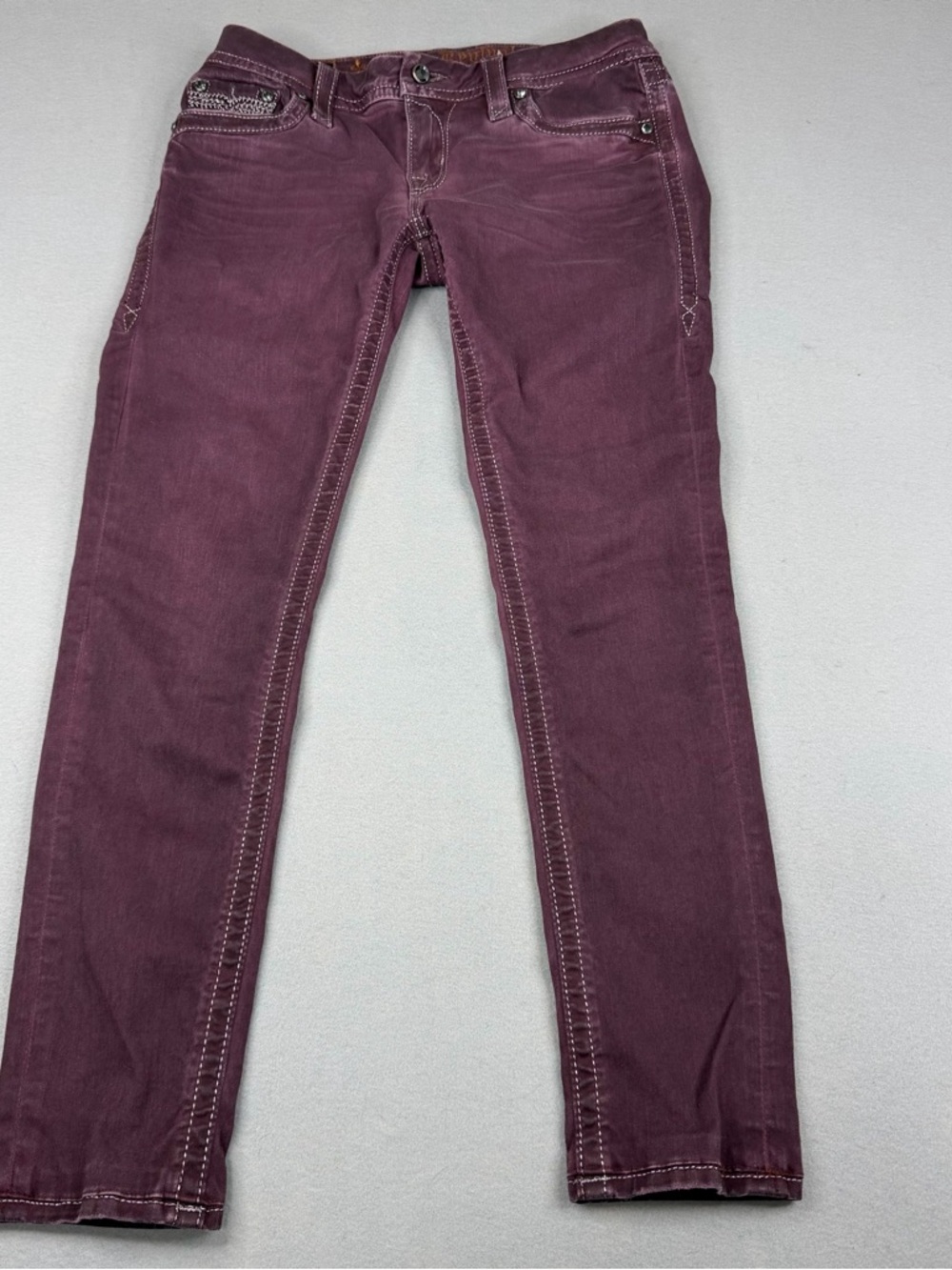 Rock Revival Margie Burgundy Skinny Jeans 29 Low Rise Rhinestone Y2K